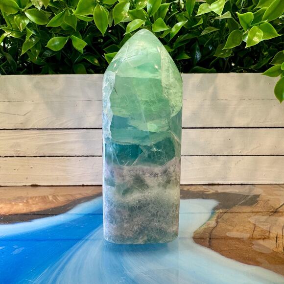 Rainbow Fluorite Polished Tower – Mexico – 129 mm Feather Inclusions - Picture 3 of 3